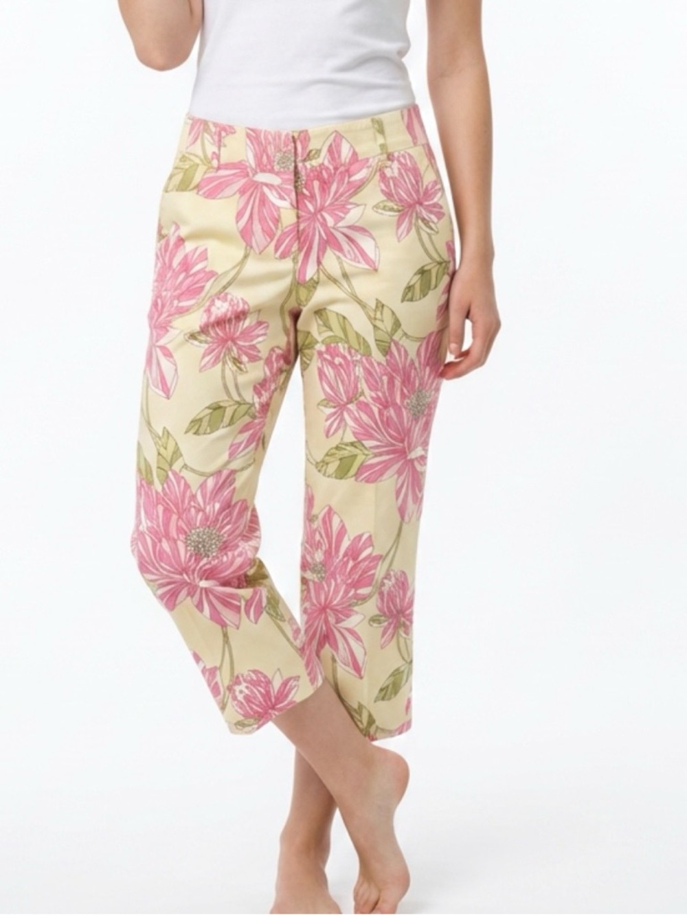 TOMMY HILFIGER Pink Floral Crop Pants on Cream